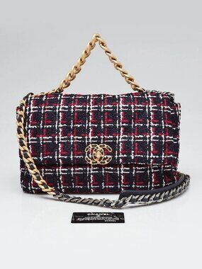 Chanel Navy Blue/Red Tweed Chanel 19 Large Flap Bag